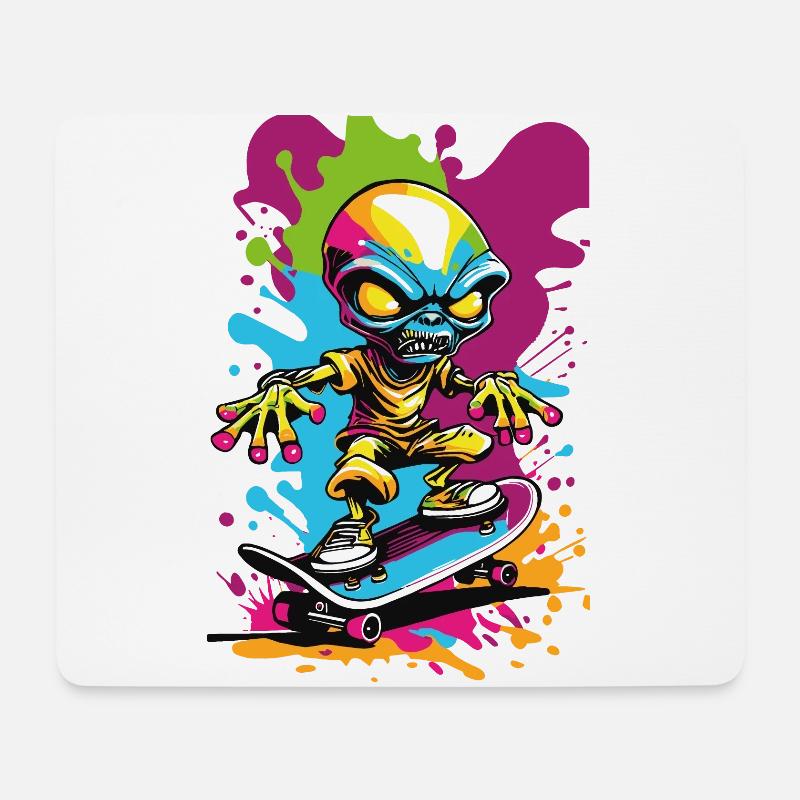 Alien auf Skateboard bunte Illustration - Mousepad (Querformat) - Weiß