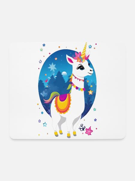 Lama Einhorn - Mousepad (Querformat) - Weiß