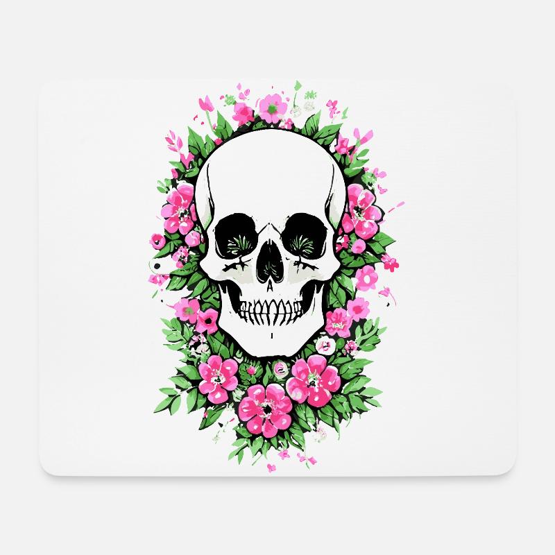 Skull Blütenschädel Totenkopf Schädel mit Blumen - Mousepad (Querformat) - Weiß