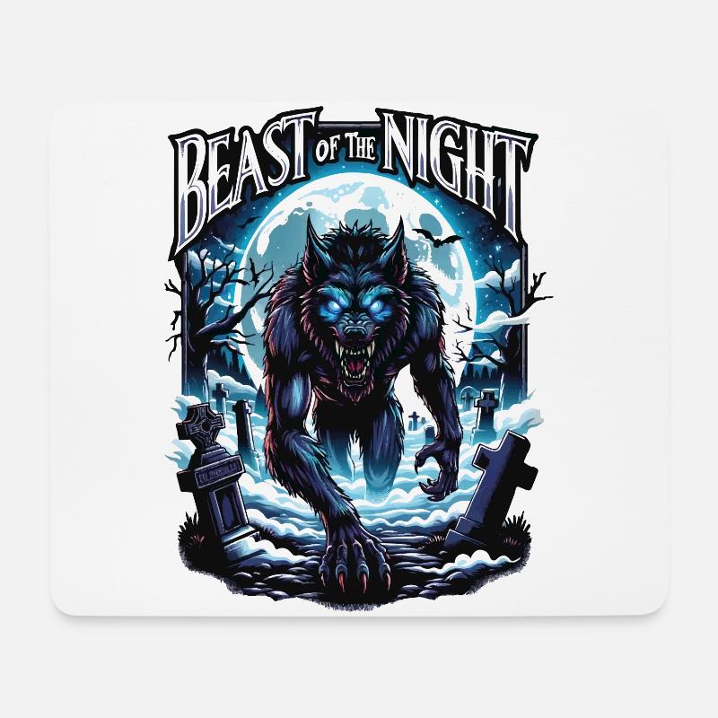 Bestie der Nacht - Werwolf Design. Gruselig, cool - Mousepad (Querformat) - Weiß