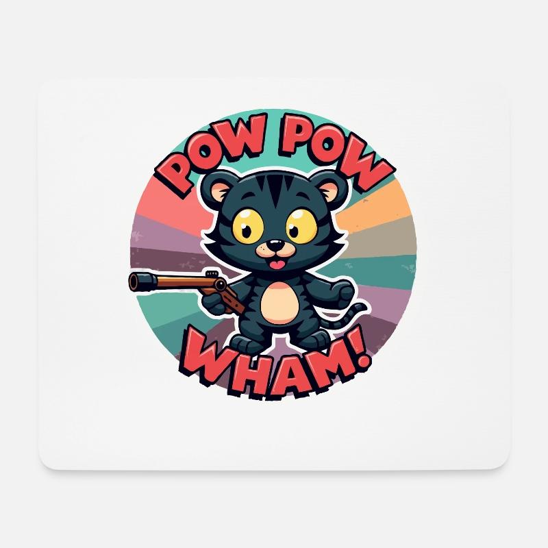 Pow Pow Wham Cat Drôle de chat - Tapis de souris (format paysage) - blanc