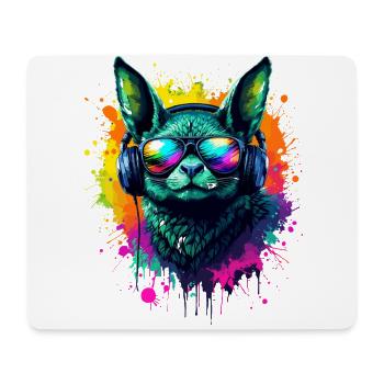Neon Fledermaus mit Kopfhörern - Mousepad (Querformat) - Weiß - Vorne