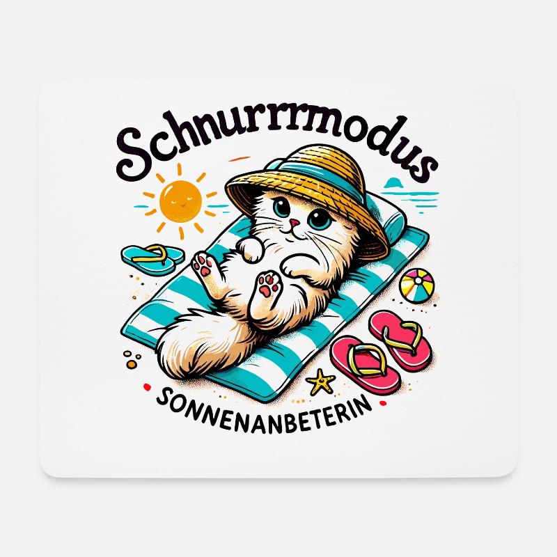 Katze Cat Sonne Strand Meer Urlaub Design - Mousepad (Querformat) - Weiß
