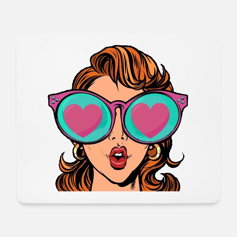 Sonnenbrille, Liebe, Frau // Sommer, I love, Meer - Mousepad (Querformat) - Weiß