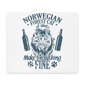Le chat de la forêt norvégienne et le vin rendent tout bien - Tapis de souris (format paysage) - blanc - Devant