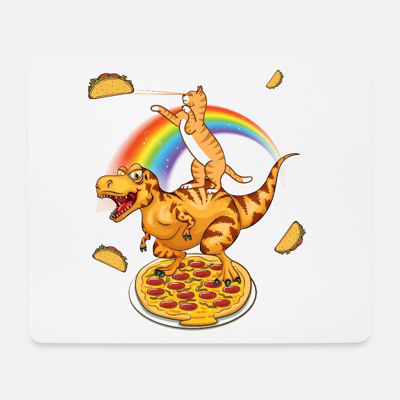 Science Fiction Katze, T-Rex Dinosaurer Pizza Dino - Mousepad (Querformat) - Weiß