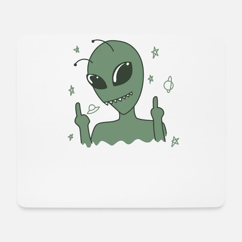 Außerirdische zeigt Mittelfinger - Mousepad (Querformat) - Weiß