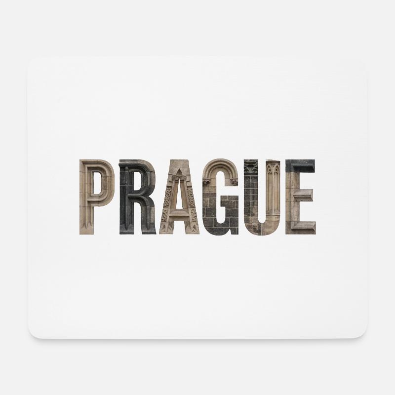 Prague Typografie mit historischer Architektur - Mousepad (Querformat) - Weiß