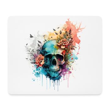 Skull Skull Roses Floral Watercolor Art - Mouse Pad (horizontal) - white - Front