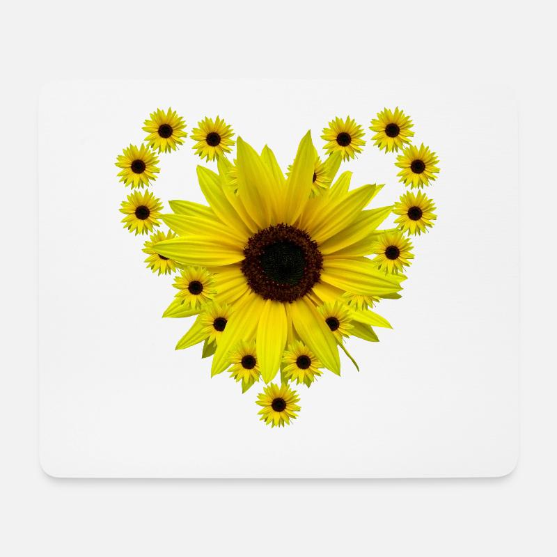 Sonnenblumenherz, Sonnenblume, Sonnenblumen, Herz - Mousepad (Querformat) - Weiß