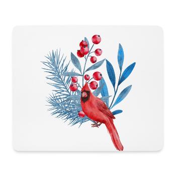 Roter Kardinal in blauen Blättern - Mousepad (Querformat) - Weiß - Vorne