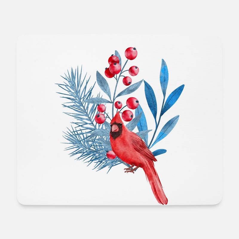 Red Cardinal in Blue Leaves - Mouse Pad (horizontal) - white