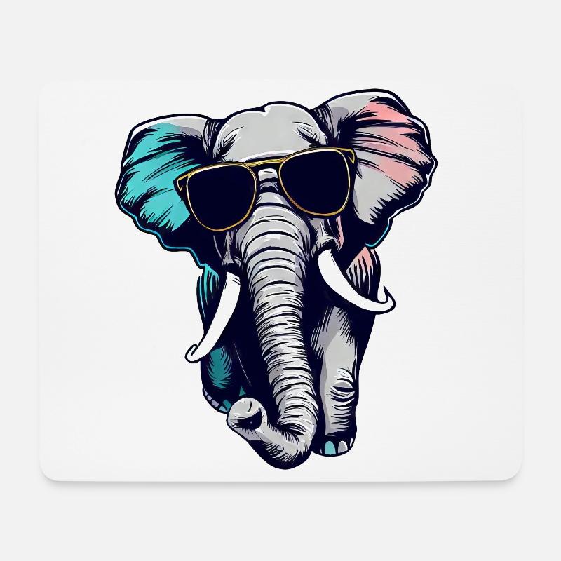 Cool Elefant - Elefant mit Sonnenbrille - Mousepad (Querformat) - Weiß