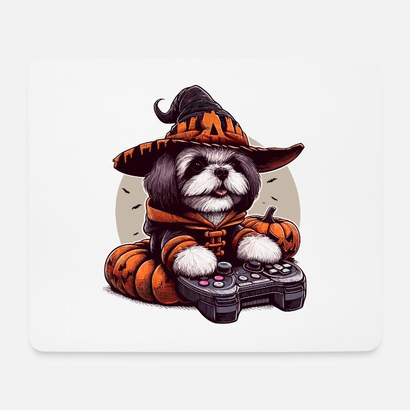 Halloween Shih Tzu Hund Zauberer Gamer - Mousepad (Querformat) - Weiß