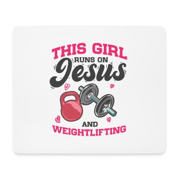 Fitness Cette fille court sur Jésus et l’haltérophilie - Tapis de souris (format paysage) - blanc - Devant