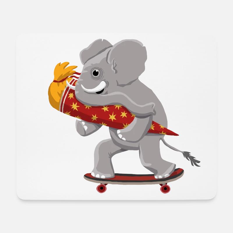 Elefant mit Skateboard und Schultüte - Mousepad (Querformat) - Weiß