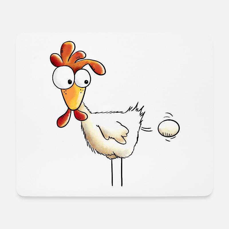 Poule pond un oeuf dessin animé - Tapis de souris (format paysage) - blanc