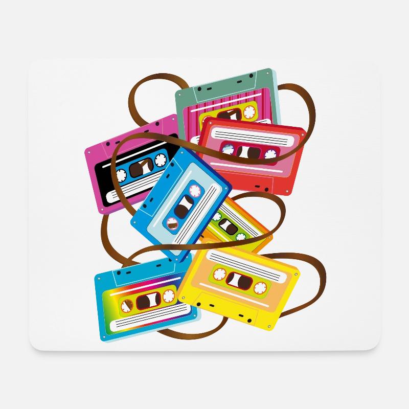 bunte 80er Jahre Musikkassetten mit Bandsalat - Mousepad (Querformat) - Weiß