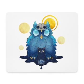 Blue Ink Spirits - Schutzeule und schwarzes Kätzchen - Mousepad (Querformat) - Weiß - Vorne