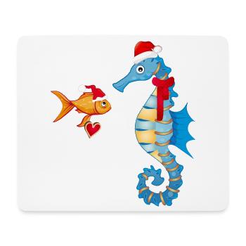 Poissons et hippocampes dans l’ de Noël - Tapis de souris (format paysage) - blanc - Devant