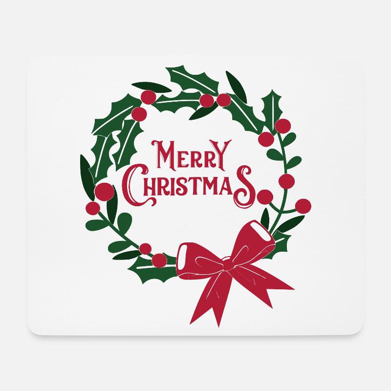 Weihnachtskranz mit roter Schleife - Mousepad (Querformat) - Weiß