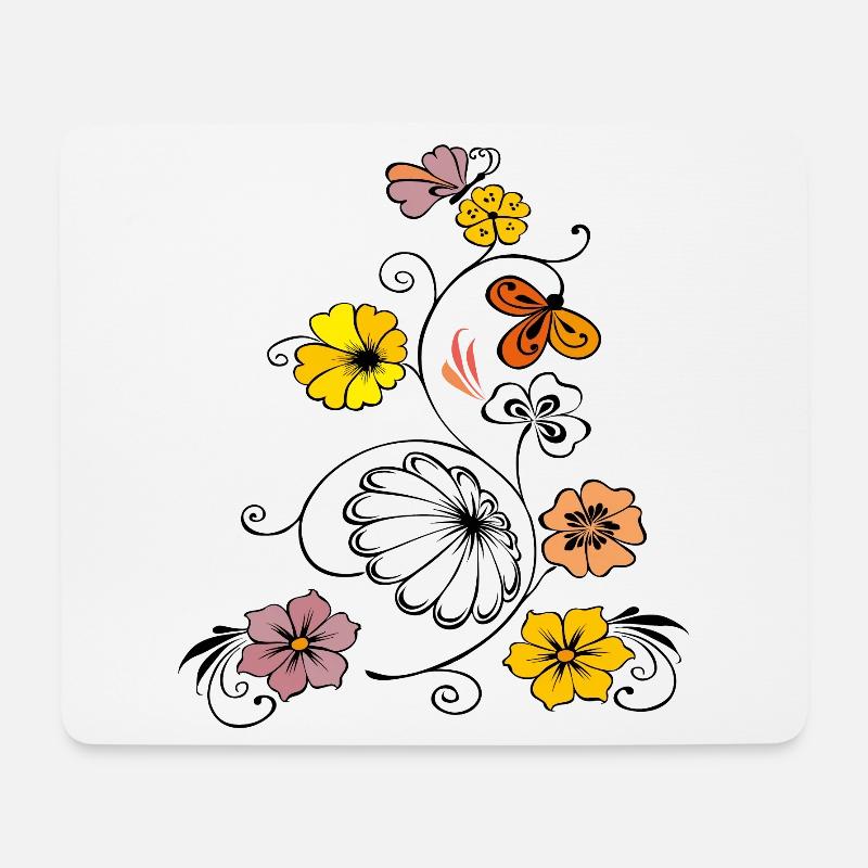 Blumenranke mit Schmetterling - Mousepad (Querformat) - Weiß