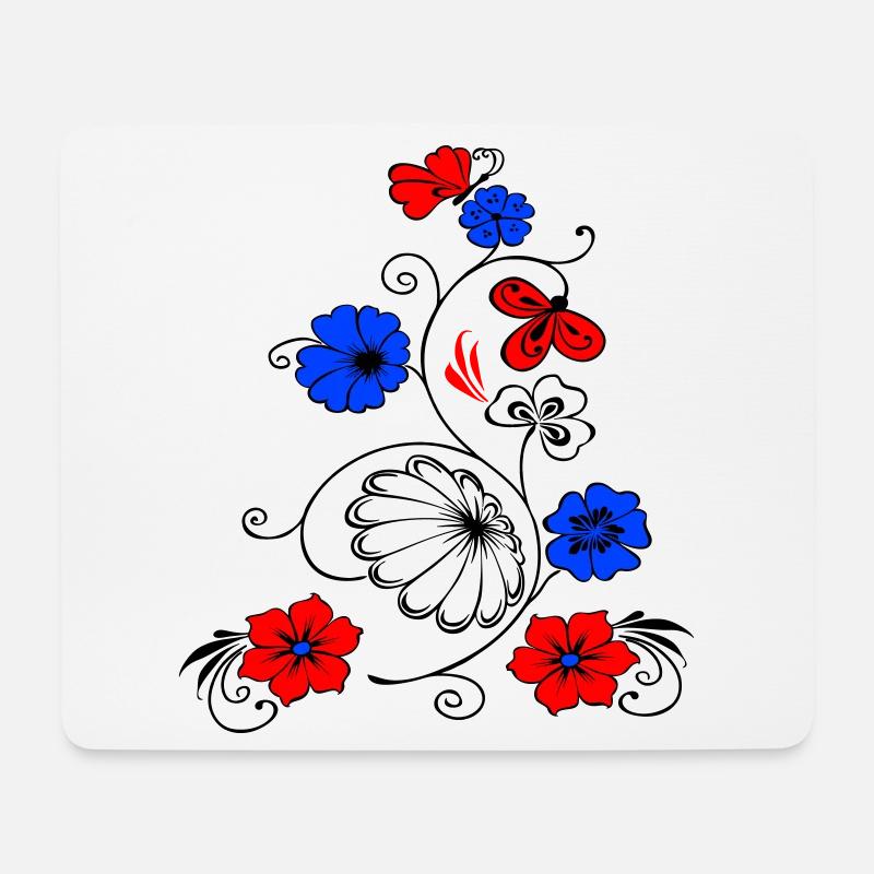 Blumenranke mit Schmetterling - Mousepad (Querformat) - Weiß