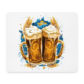 Beer, Beer mug with head of foam, Golden beer mugs - Mouse Pad (horizontal) - white - Front