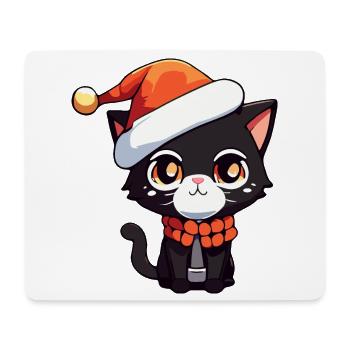 Chat kawaii avec chapeau de père Noël chaton mignon - Tapis de souris (format paysage) - blanc - Devant