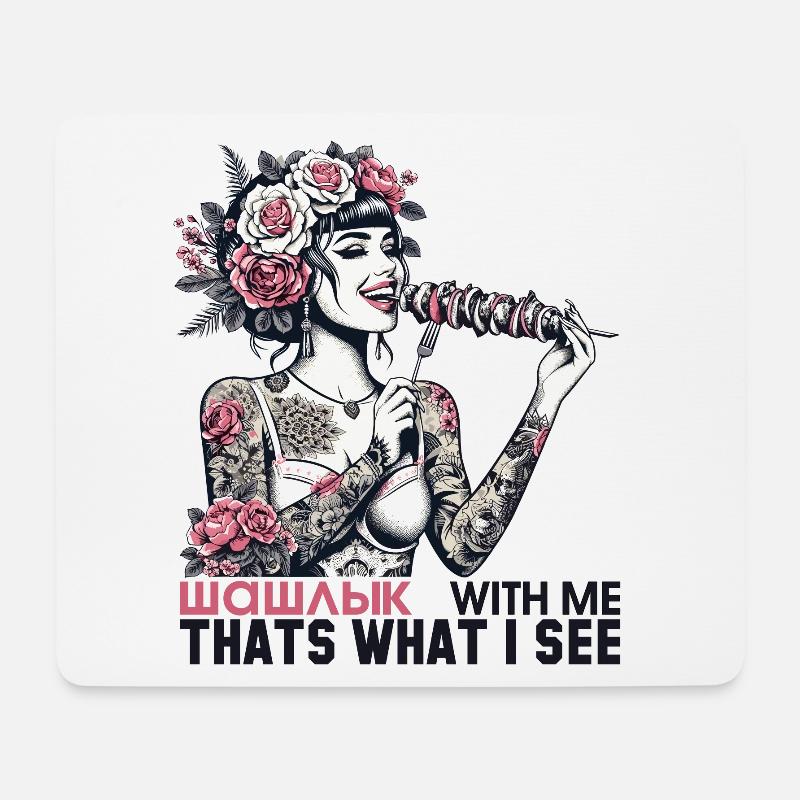 Schaschlik lecker Frau Tattoo Geschenk - Mousepad (Querformat) - Weiß