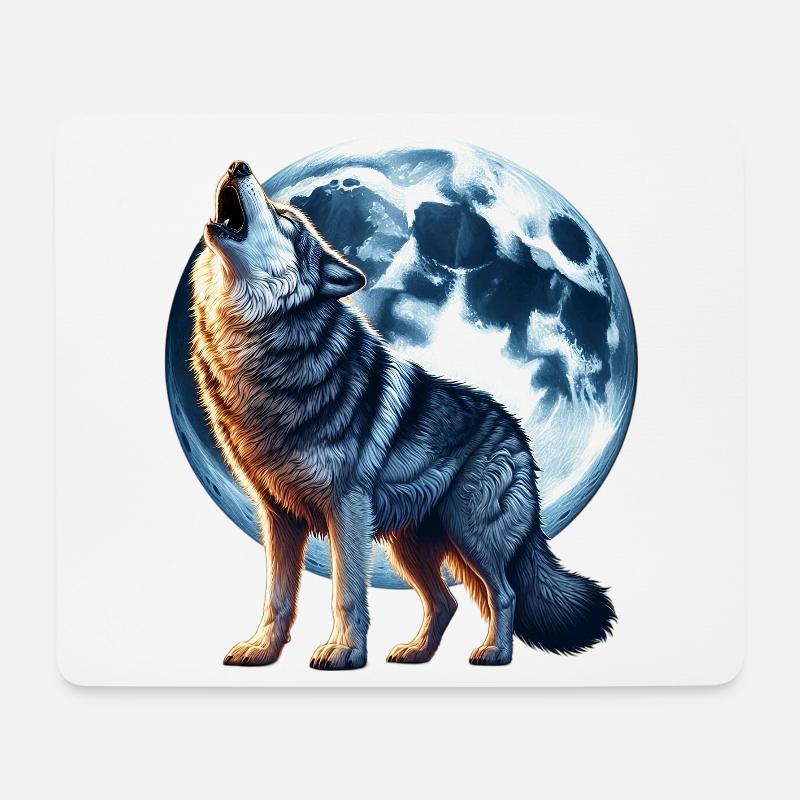 Wolf heult den Vollmond an - Mousepad (Querformat) - Weiß