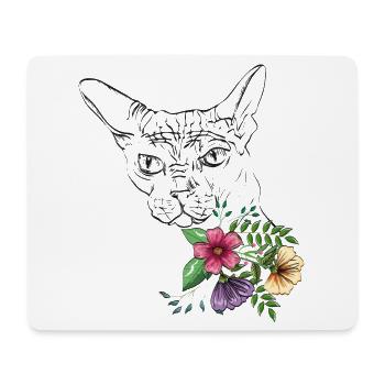 Katze mit Blumen - Mousepad (Querformat) - Weiß - Vorne