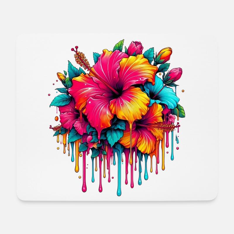 Hibiskusblüten - Mousepad (Querformat) - Weiß