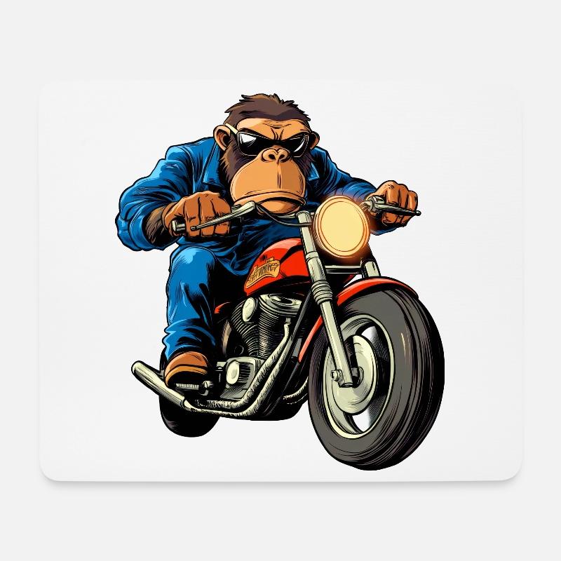 Motorradfahrer Affe - Mousepad (Querformat) - Weiß
