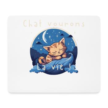 Chaton rêveur sur vague nocturne - Tapis de souris (format paysage) - blanc - Devant