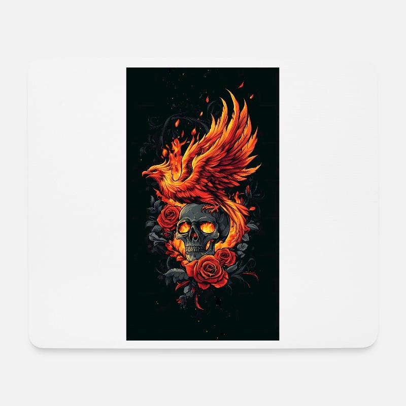 Phönixschädel in Flammen und Rosen - Mousepad (Querformat) - Weiß