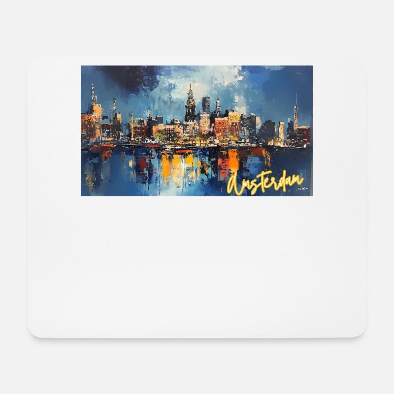 Amsterdam Blue Night Skyline Abstract - Mousepad (Querformat) - Weiß