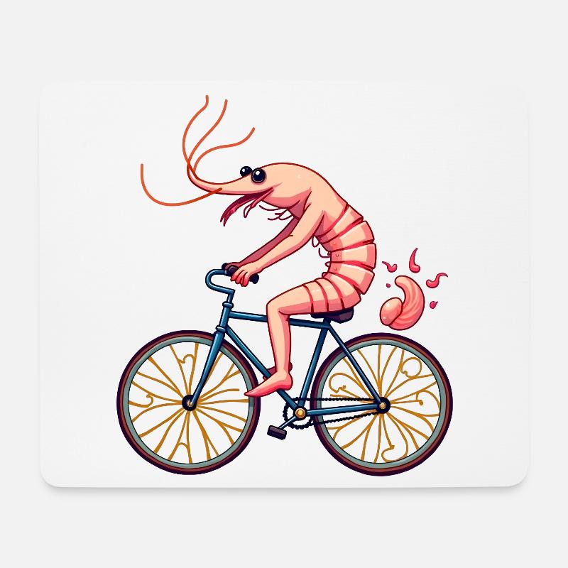 Shrimp Cyclist on Bike - Mouse Pad (horizontal) - white