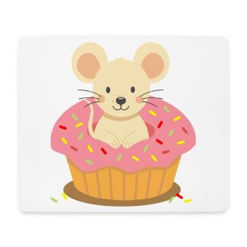 Souris assise dans un cupcake rose avec des pépites - Tapis de souris (format paysage) - blanc - Devant