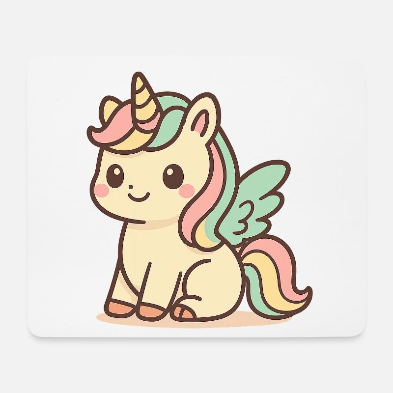 Niedliches Regenbogen geflügeltes Einhorn - Mousepad (Querformat) - Weiß