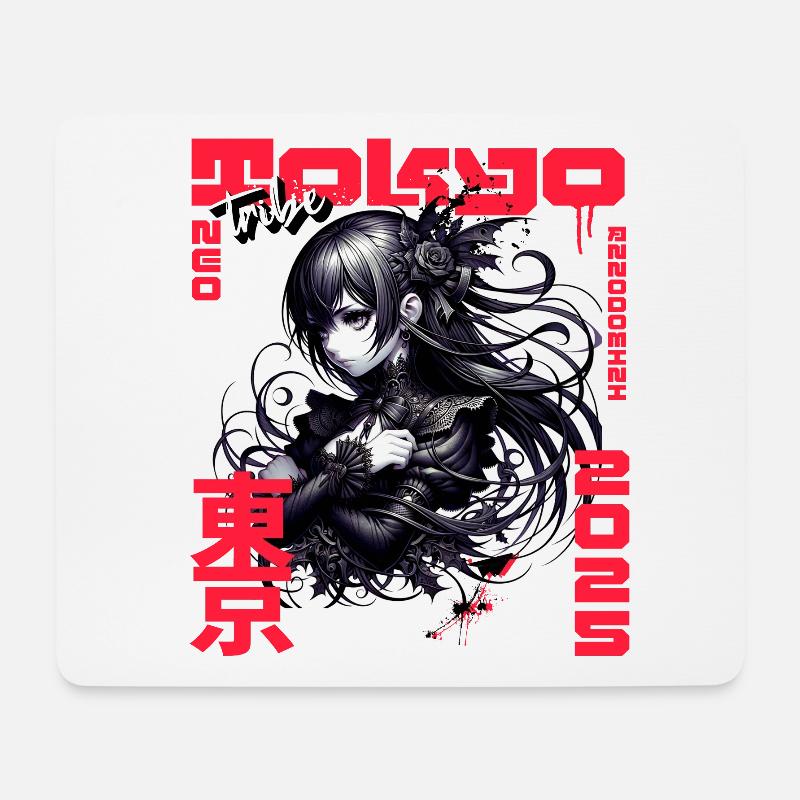 Dark Gothic Anime Frau mit Rosen - Mousepad (Querformat) - Weiß