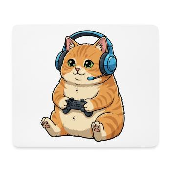 Gamer Katze mit Headset - Mousepad (Querformat) - Weiß - Vorne