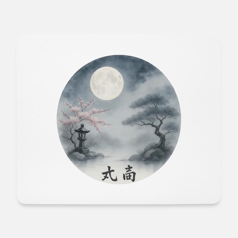 Mondnacht Zen Ukiyoe Landschaft - Mousepad (Querformat) - Weiß
