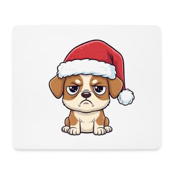 Cute Grumpy Dog with Hat – Xmas Cartoon - Mouse Pad (horizontal) - white - Front