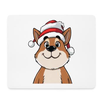 Lustiger Hund mit Weihnachtsmütze süßer Cartoon - Mousepad (Querformat) - Weiß - Vorne