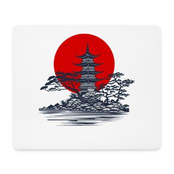 Pagode Silhouette mit roter Sonne Szene - Mousepad (Querformat) - Weiß - Vorne