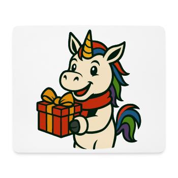 Einhorn präsentiert niedliche, festliche Weihnachtskunst - Mousepad (Querformat) - Weiß - Vorne
