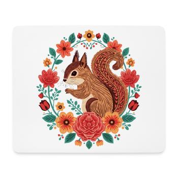 Eichhörnchen im Blumenkreis - Mousepad (Querformat) - Weiß - Vorne