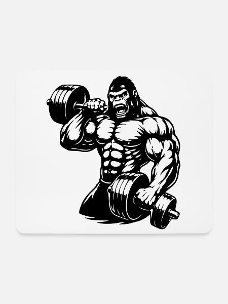 Muscular gorilla doing bodybuilding - Mouse Pad (horizontal) - white