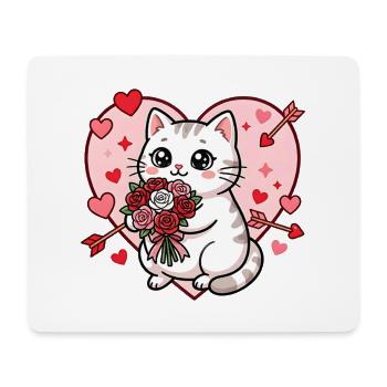 Kawaii Cat Valentine Rose Bouquet Heart - Mouse Pad (horizontal) - white - Front
